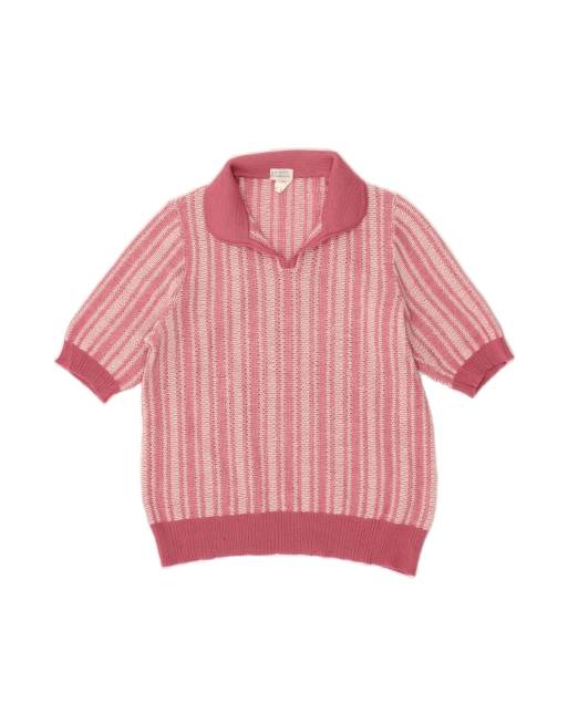 Vintage Polo Neck Jumper Sweater UK 12 Medium In Pink Striped