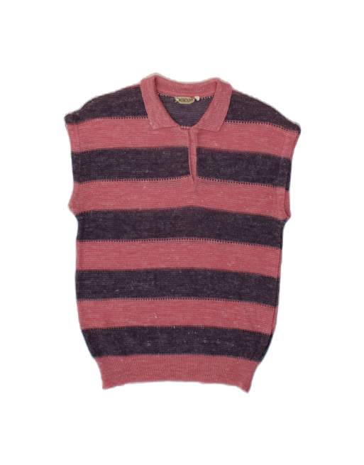 Vintage Polo Neck Jumper Sweater UK 14 Medium In Pink Striped