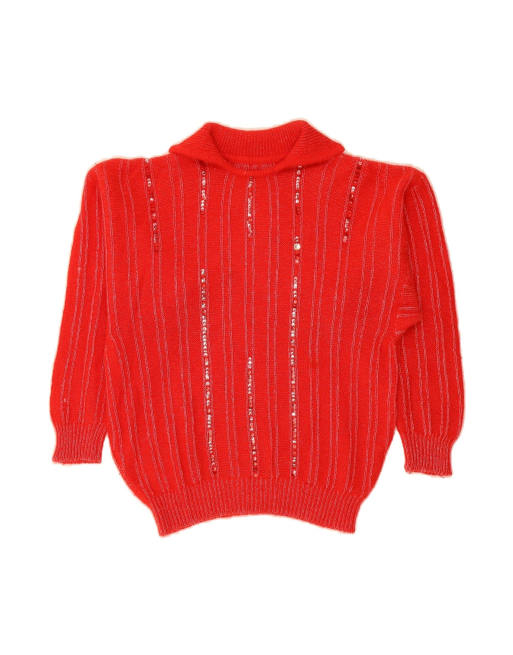 Vintage Polo Neck Jumper Sweater UK 14 Medium In Red Wool