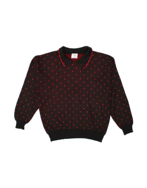 Vintage Polo Neck Jumper Sweater UK 16 Large In Red Spotted