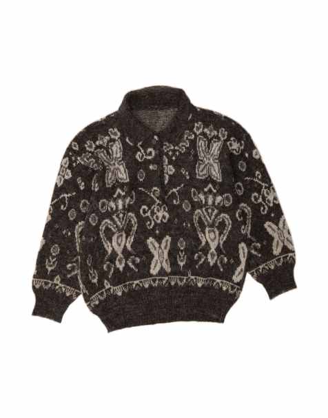 Vintage Polo Neck Jumper Sweater UK 18 XL In Grey Fair Isle Wool - view 1