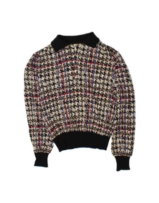 Vintage Polo Neck Jumper Sweater UK 18 XL In Grey Houndstooth