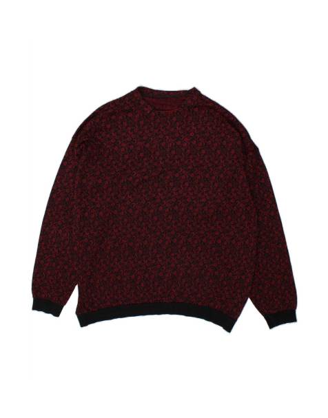 Vintage Polo Neck Jumper Sweater UK 20 2XL In Maroon Floral - view 1