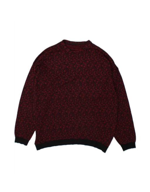Vintage Polo Neck Jumper Sweater UK 20 2XL In Maroon Floral