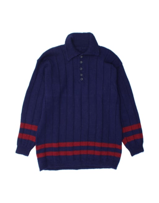 Vintage Polo Neck Jumper Sweater XL In Blue Striped
