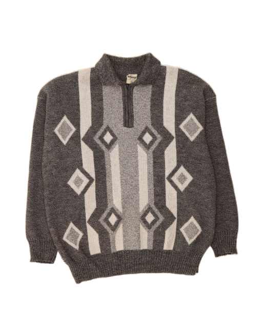 Vintage Polo Neck Jumper Sweater XL In Grey Argyle/diamond