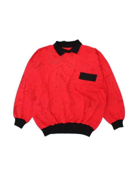 Vintage Polo Neck Sweatshirt Jumper UK 20 2XL In Red Floral - view 1