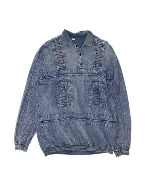 Vintage Polo Neck Sweatshirt Jumper XL In Blue - view 1