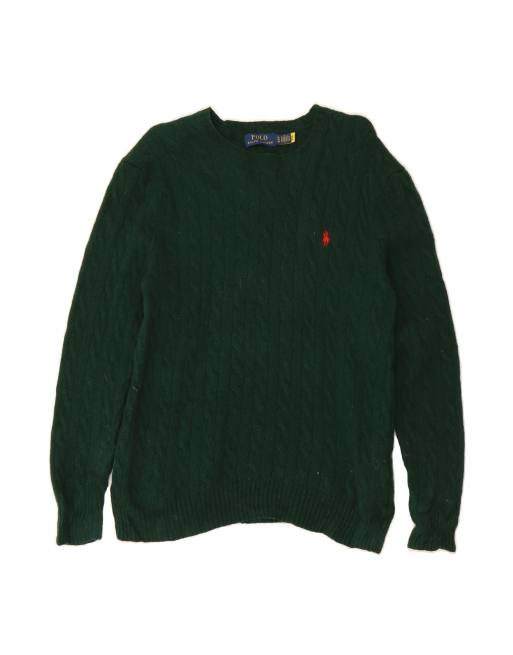 Vintage Polo Ralph Lauren Boat Neck Jumper Sweater UK 18 XL In Green Wool