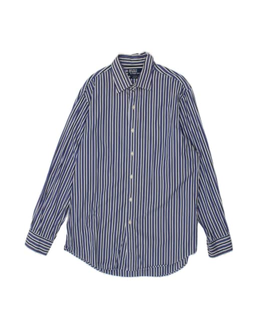 Vintage Polo Ralph Lauren Curham Custom Fit Shirt Size 17 XL In Blue Striped