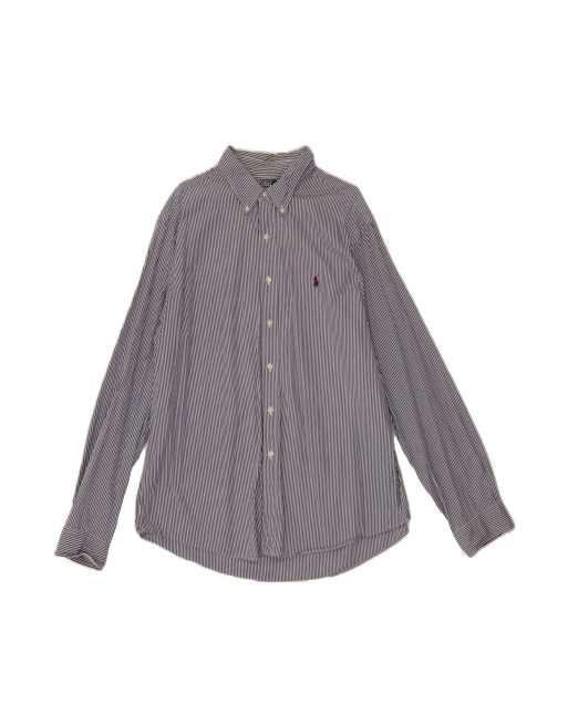 Vintage Polo Ralph Lauren Custom Fit Shirt 2XL In Blue Pinstripe