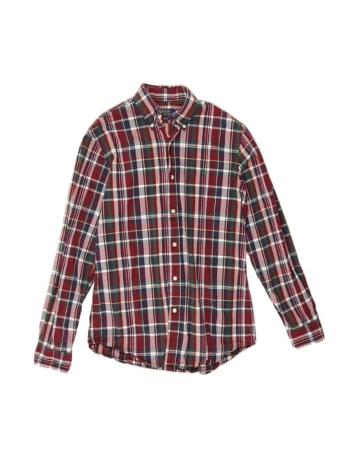 Vintage Polo Ralph Lauren Custom Fit Shirt Medium In Burgundy Check