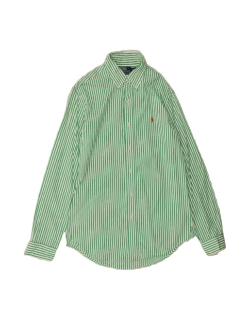 Vintage Polo Ralph Lauren Custom Fit Shirt Medium In Green Pinstripe