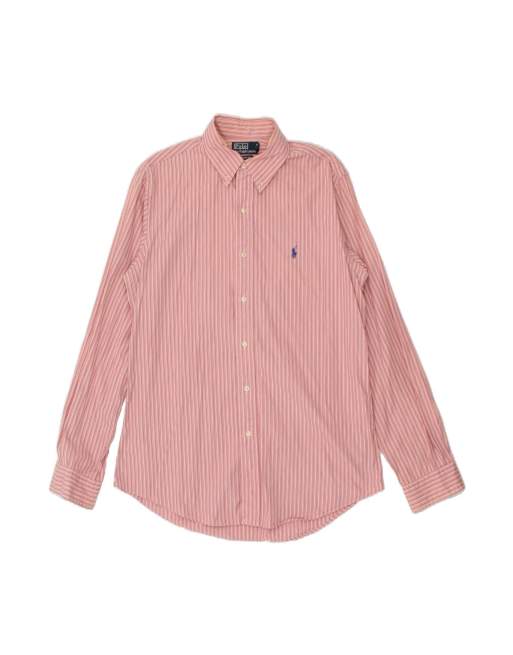 Vintage Polo Ralph Lauren Custom Fit Shirt Size 16 1/2 Large In Pink Striped