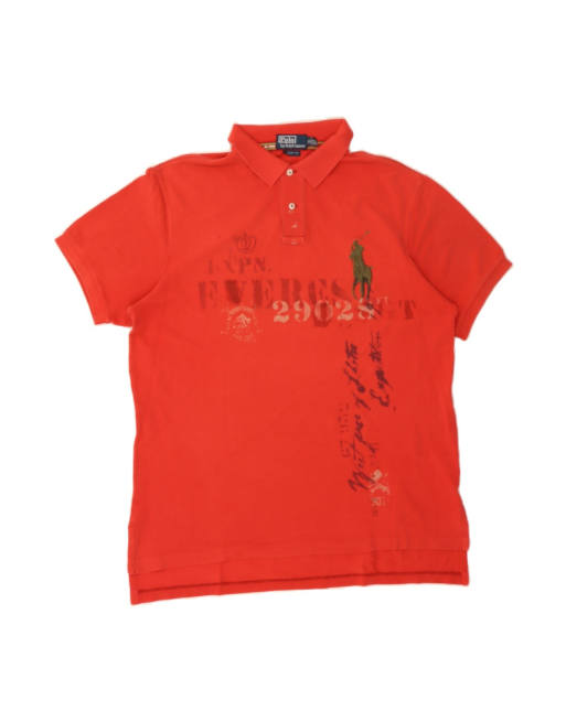 Vintage Polo Ralph Lauren Graphic Custom Fit Polo Shirt XL In Red