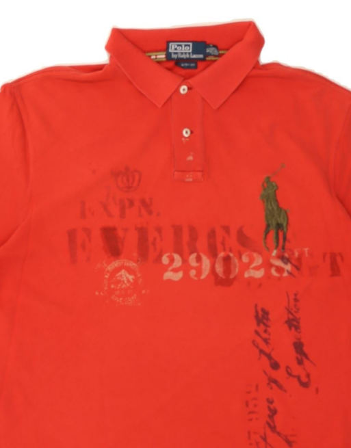 Vintage Polo Ralph Lauren Graphic Custom Fit Polo Shirt XL In Red