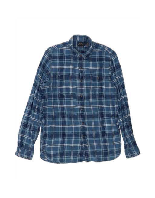 Vintage Polo Ralph Lauren Indigo Flannel Shirt Large In Blue Check