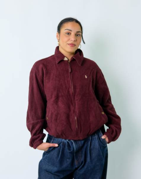 Vintage Polo Ralph Lauren L Fleece Burgundy Red Zip Up - view 1