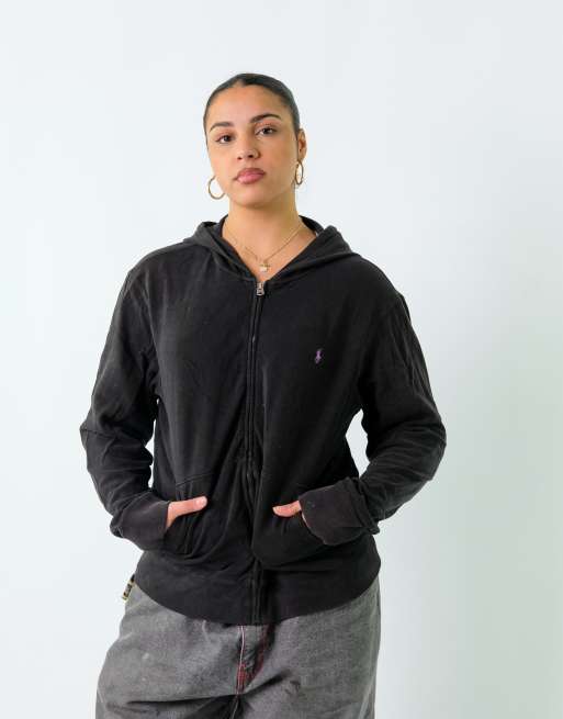 Vintage Polo Ralph Lauren L Hoodie Black Zip Up