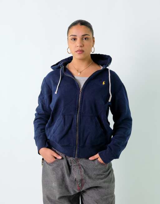 Vintage Polo Ralph Lauren L Hoodie Navy Blue Zip Up