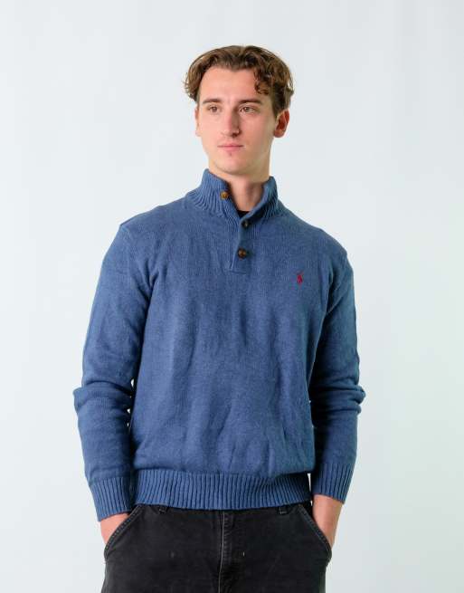 Vintage Polo Ralph Lauren L Knit Sweatshirt Blue Button Up