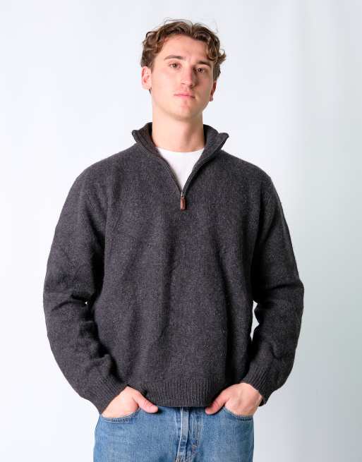 Vintage Polo Ralph Lauren L Knit Sweatshirt Charcoal Grey Quarter Zip