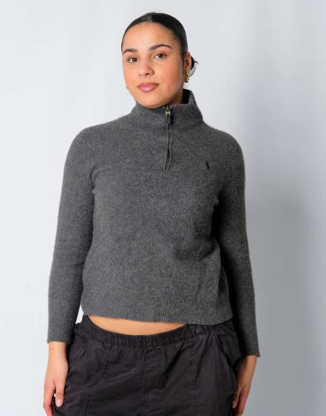 Vintage Polo Ralph Lauren L Knit Sweatshirt Charcoal Grey Quarter Zip - view 1