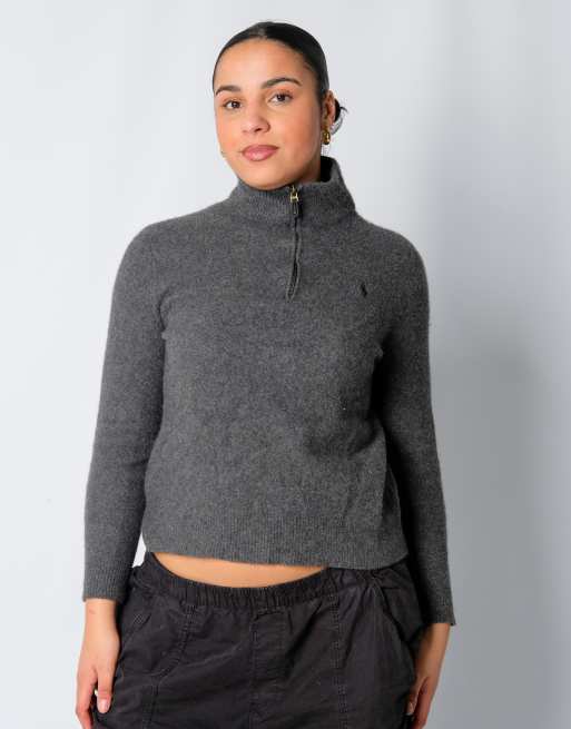 Vintage Polo Ralph Lauren L Knit Sweatshirt Charcoal Grey Quarter Zip