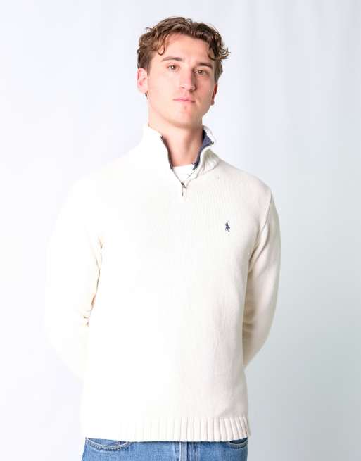 Vintage Polo Ralph Lauren L Knit Sweatshirt Cream Quarter Zip