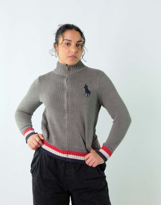 Vintage Polo Ralph Lauren L Knit Sweatshirt Grey Zip Up