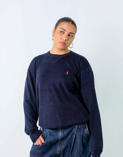 Vintage Polo Ralph Lauren L Knit Sweatshirt Jacket Navy Blue