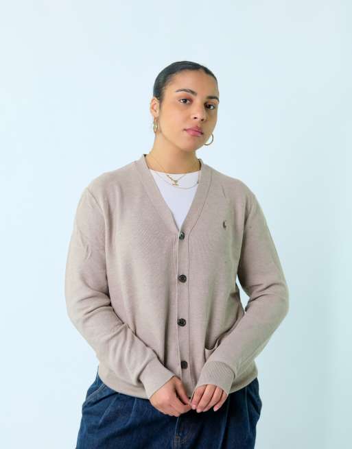 Vintage Polo Ralph Lauren L Knit Sweatshirt Jacket Tan button up cardigan