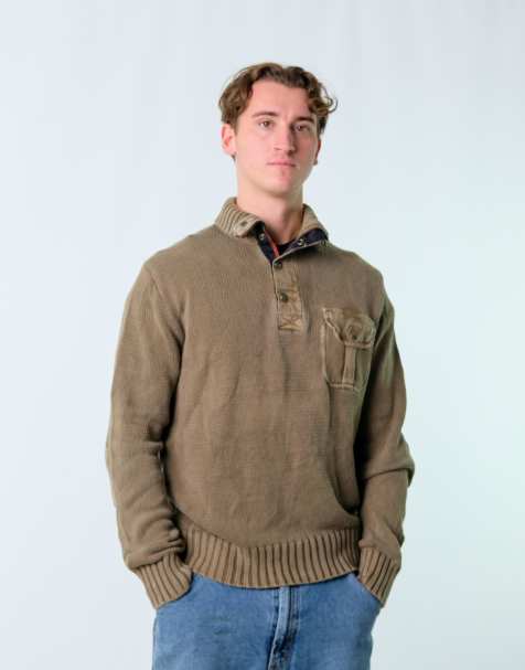 Vintage Polo Ralph Lauren L Knit Sweatshirt Khaki Green Quarter Zip - view 1
