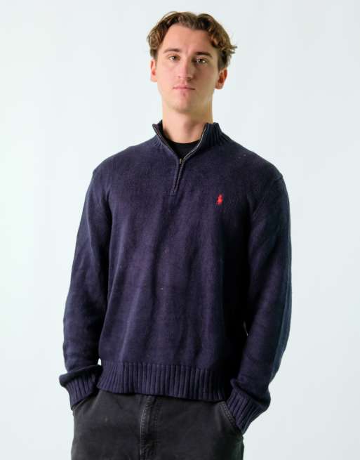 Vintage Polo Ralph Lauren L Knit Sweatshirt Navy Blue Quarter Zip