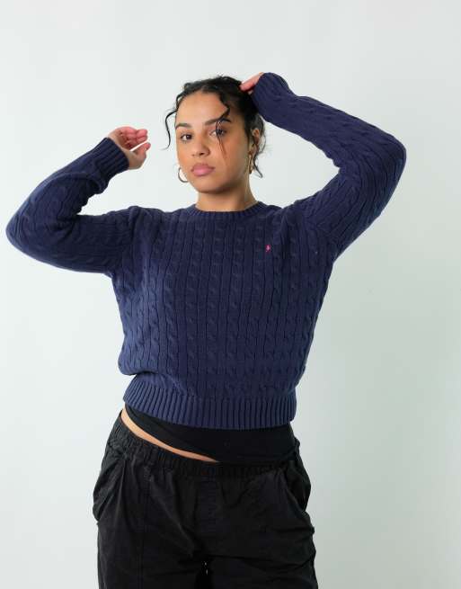 Vintage Polo Ralph Lauren L Knit Sweatshirt Navy Blue