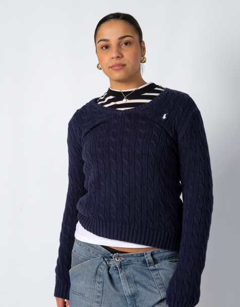 Vintage Polo Ralph Lauren L Knit Sweatshirt Navy Blue - view 1