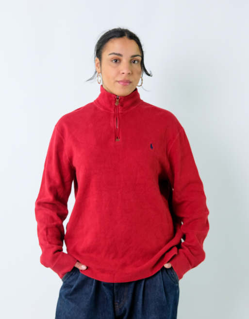 Vintage Polo Ralph Lauren L Knit Sweatshirt Red Quarter Zip