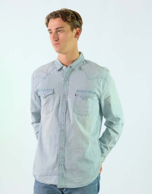 Vintage Polo Ralph Lauren L Long Sleeve Shirt Light Blue Denim