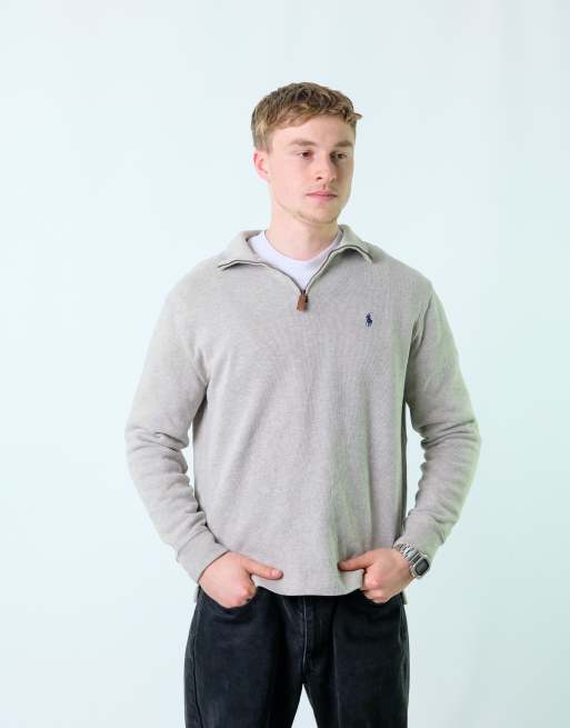 Vintage Polo Ralph Lauren M Knit Sweatshirt Beige Quarter Zip