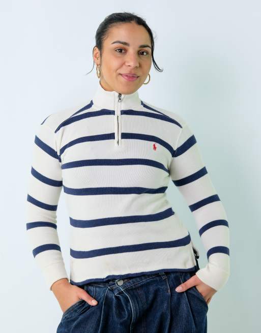 Vintage Polo Ralph Lauren M Knit Sweatshirt Cream Quarter Zip