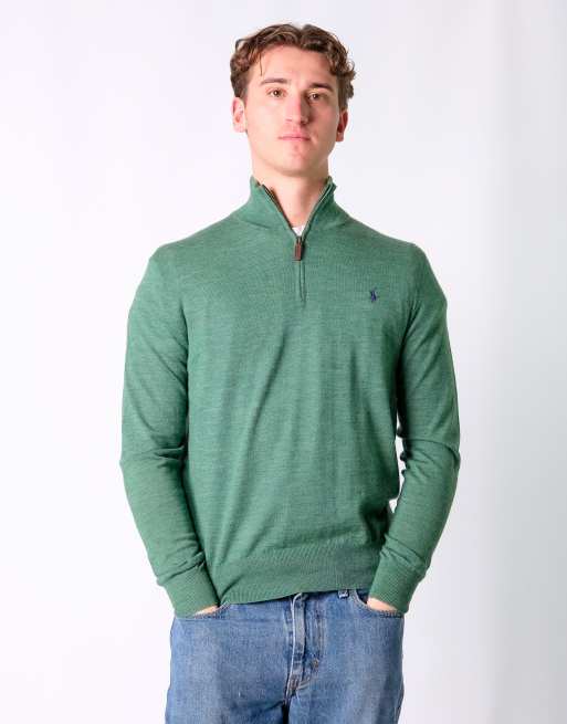 Vintage Polo Ralph Lauren M Knit Sweatshirt Dark Green Quarter Zip