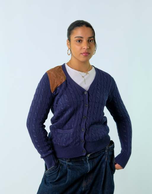 Vintage Polo Ralph Lauren M Knit Sweatshirt Jacket Navy Blue button up cardigan