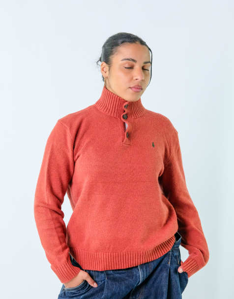 Vintage Polo Ralph Lauren M Knit Sweatshirt Jacket Red button up collar - view 1