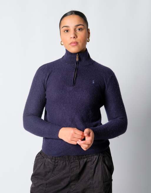 Vintage Polo Ralph Lauren M Knit Sweatshirt Navy Blue Quarter Zip
