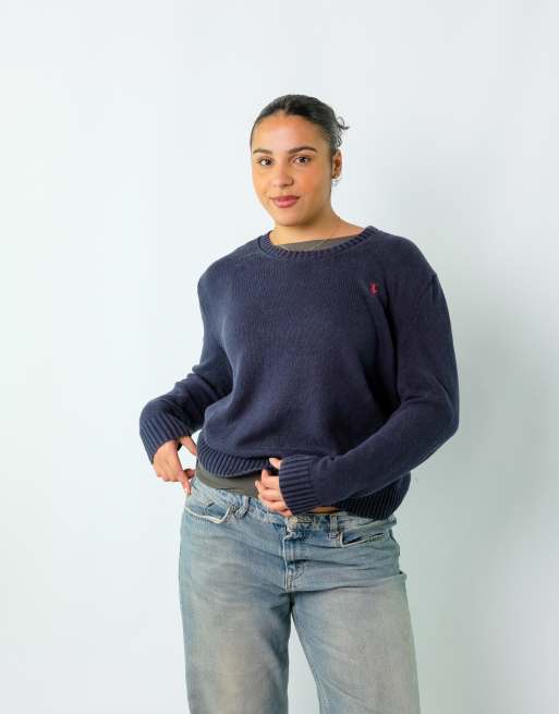 Vintage Polo Ralph Lauren M Knit Sweatshirt Navy Blue