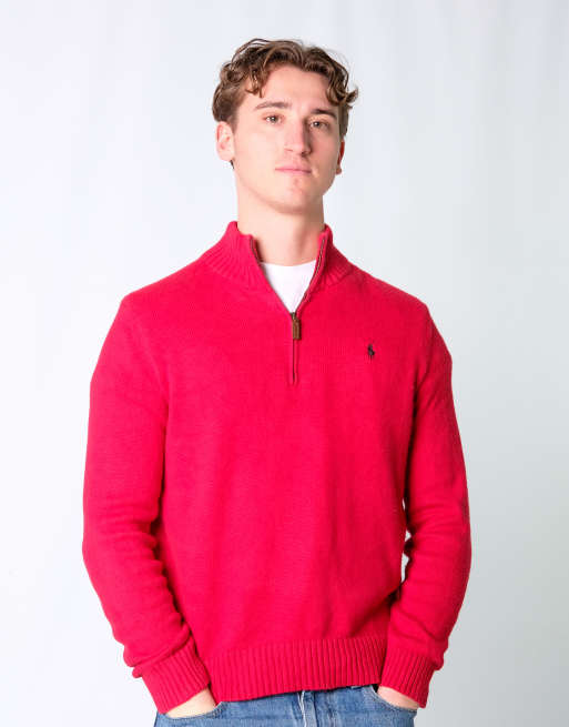 Vintage Polo Ralph Lauren M Knit Sweatshirt Red Quarter Zip