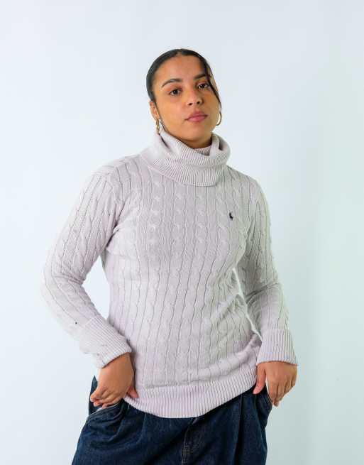 Vintage Polo Ralph Lauren S Knit Sweatshirt Jacket Light Grey turtle neck