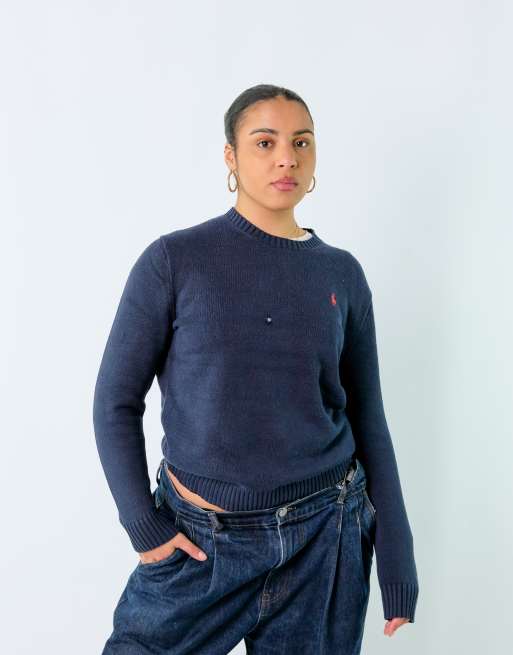Vintage Polo Ralph Lauren S Knit Sweatshirt Jacket Navy Blue