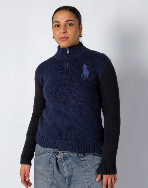 Vintage Polo Ralph Lauren S Knit Sweatshirt Navy Blue - view 1