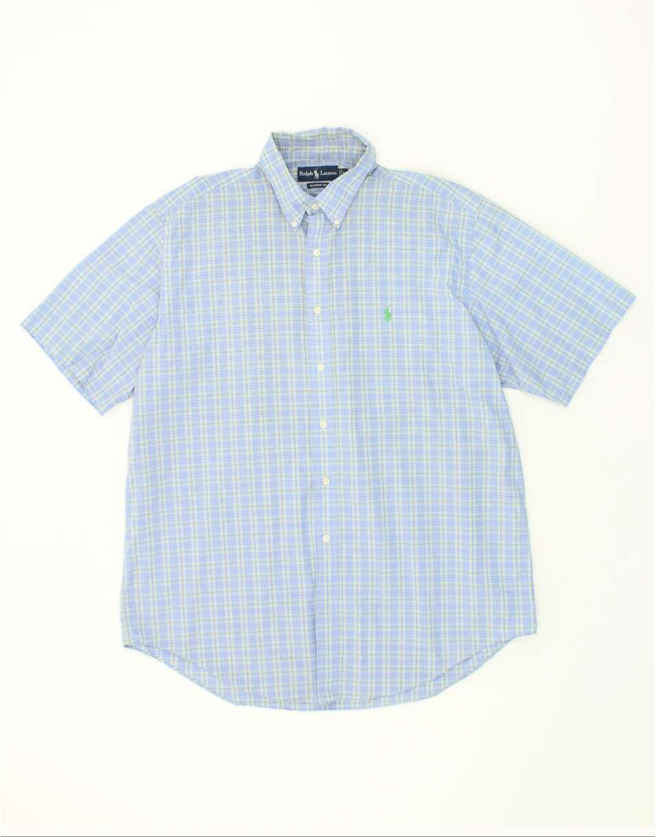 Vintage Polo Ralph Lauren Size XL Check Classic Fit Short Sleeve Shirt in Blue